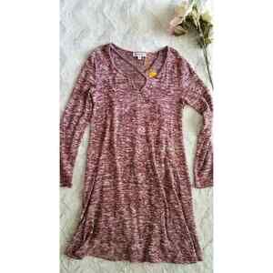 Wonderland by Orange Cozy Red White Knit Fuzzy Lace Neckline Dress Long Sleeve S